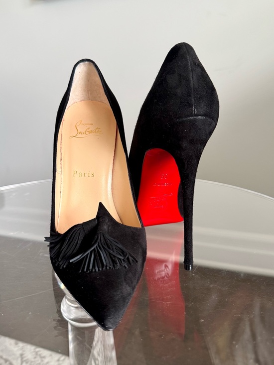 Christian Louboutin Shoes - Christian Louboutin Black Suede Tassel Pointed-Toe Stiletto Pumps